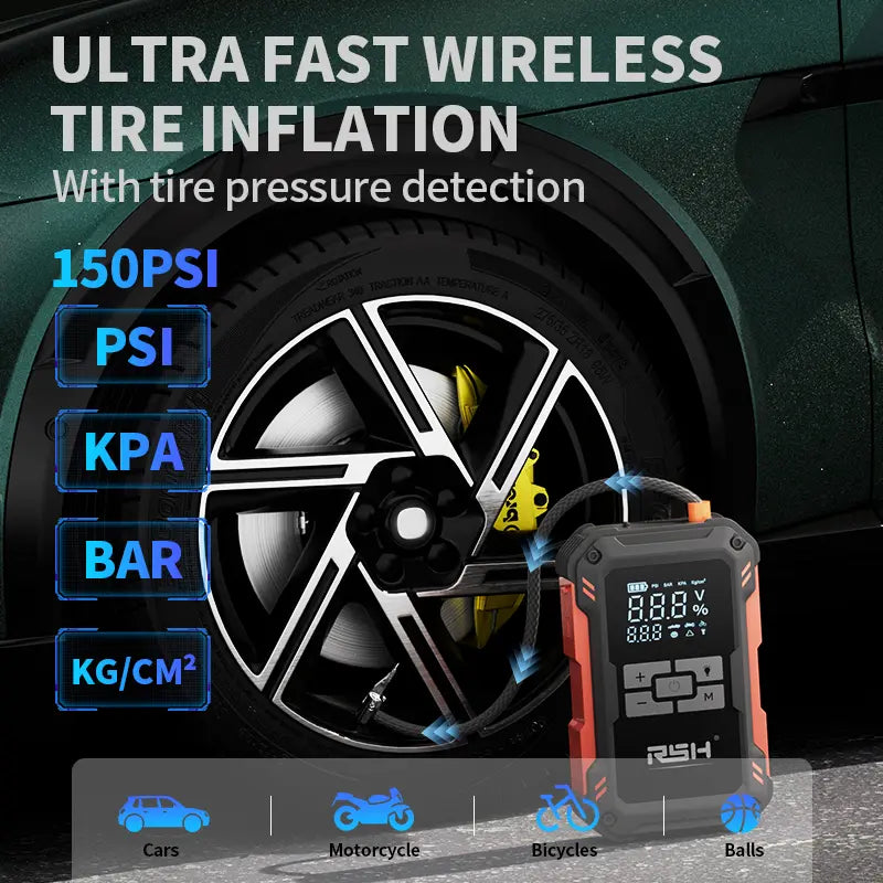 15000mAh Jump Starter with 150 PSI Air Compressor, Fast Charging, Tire Pressure Check & LED Light