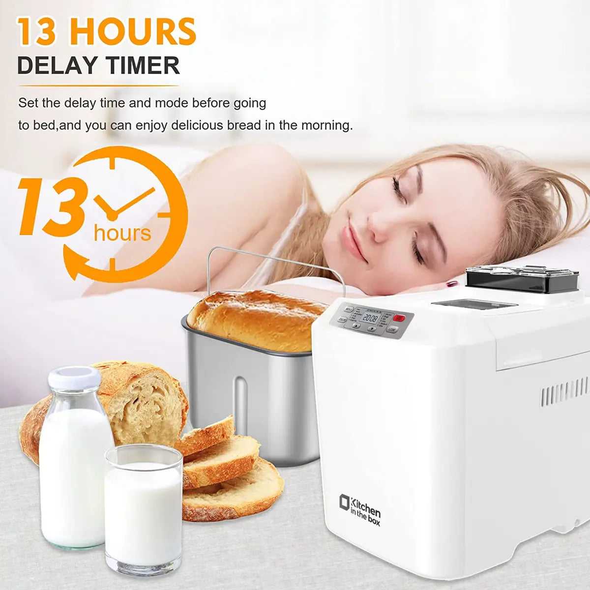 Automatic Bread Maker, 2LB Capacity, 12-in-1, Auto Fruit & Nut Dispenser, 13H Timer, Gluten-Free