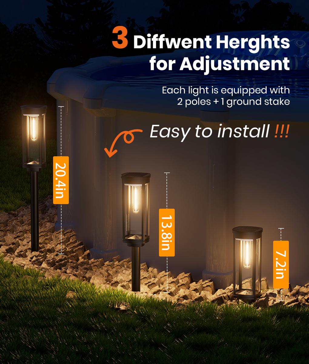 Solar Pathway Lights – Waterproof, Auto On/Off, Rechargeable for Garden & Yard
