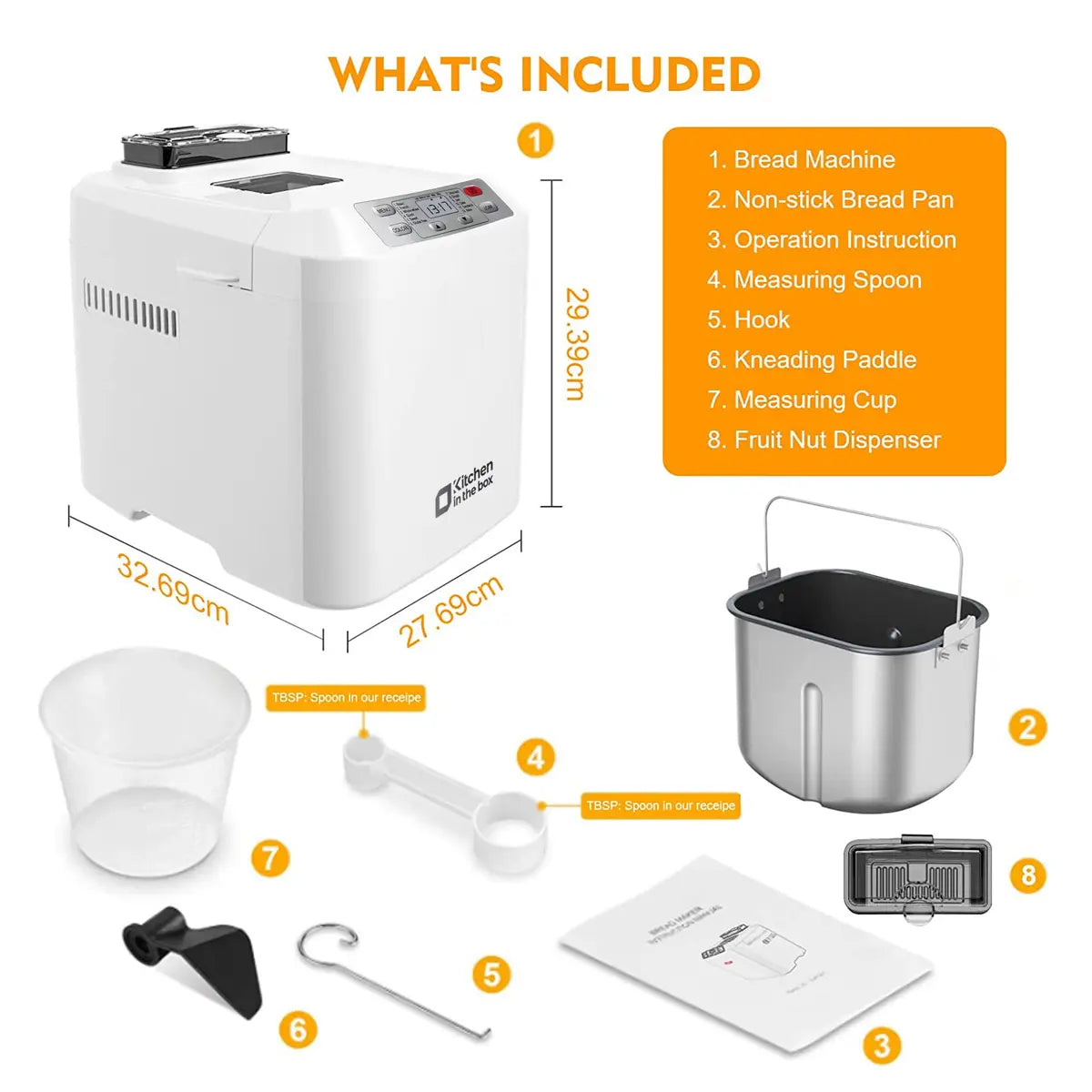 Automatic Bread Maker, 2LB Capacity, 12-in-1, Auto Fruit & Nut Dispenser, 13H Timer, Gluten-Free