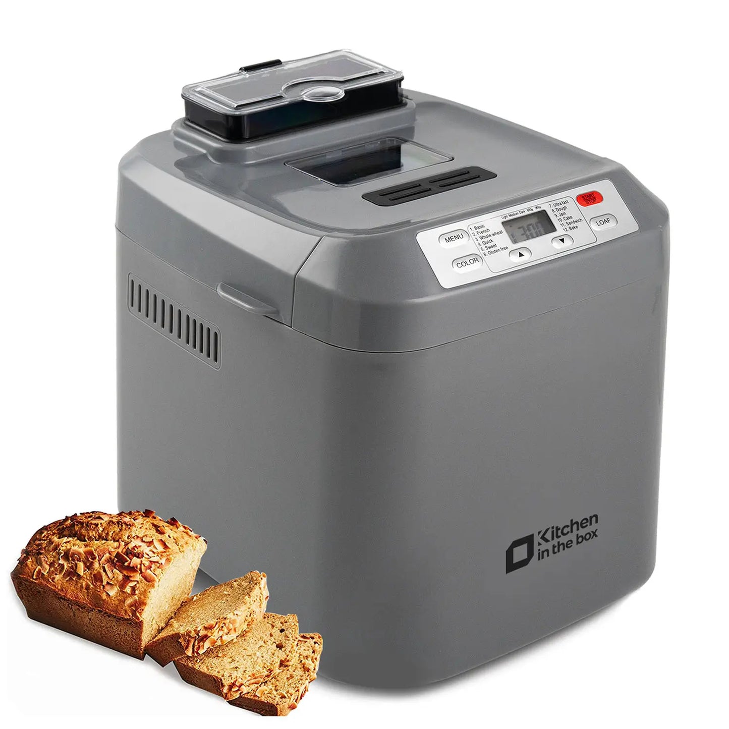 Automatic Bread Maker, 2LB Capacity, 12-in-1, Auto Fruit & Nut Dispenser, 13H Timer, Gluten-Free